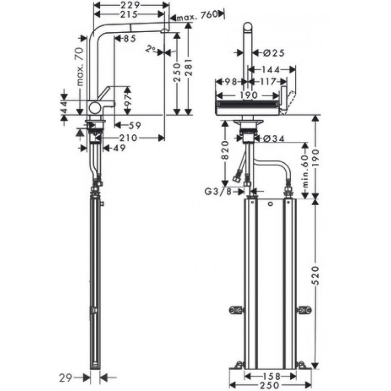 Смеситель для кухни сталь Hansgrohe Aquno Select M81 73830800