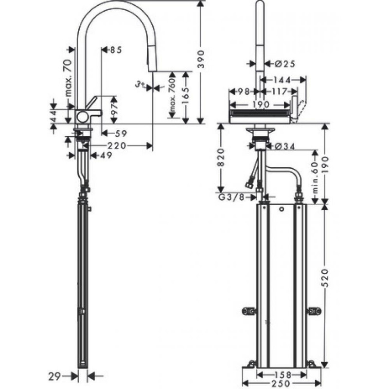 Смеситель для кухни чёрный Hansgrohe Aquno Select M81 73831670