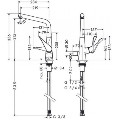 Смеситель для кухни хром Hansgrohe Metris M71 14888000