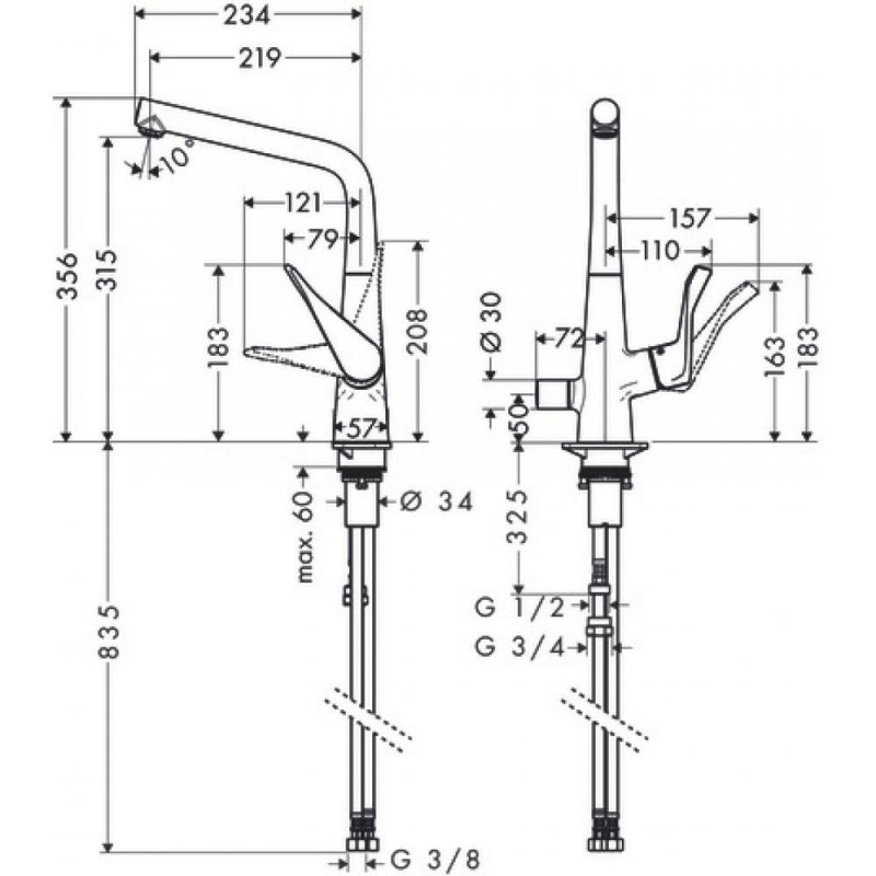 Смеситель для кухни хром Hansgrohe Metris M71 14888000