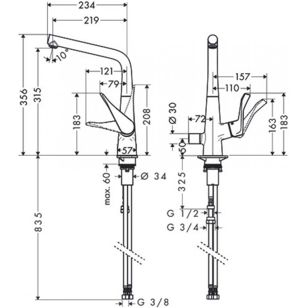 Смеситель для кухни хром Hansgrohe Metris M71 14888000