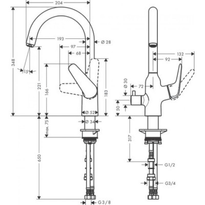 Смеситель для кухни хром Hansgrohe Focus M42 71803000