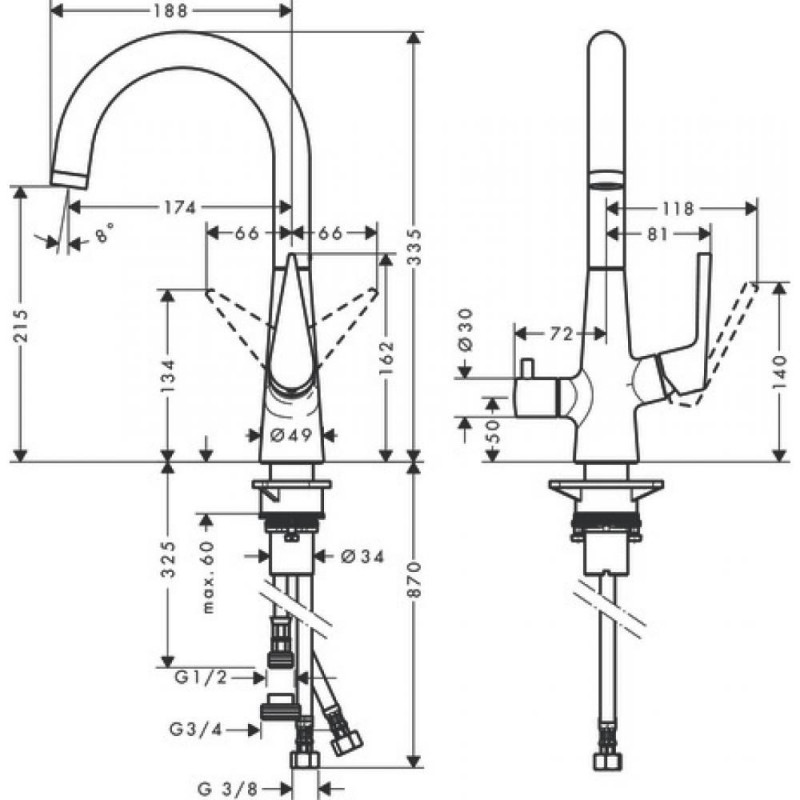 Смеситель для кухни хром Hansgrohe Talis M51 72811000
