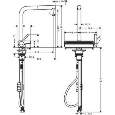 Смеситель для кухни чёрный Hansgrohe Aquno Select M81 73836670