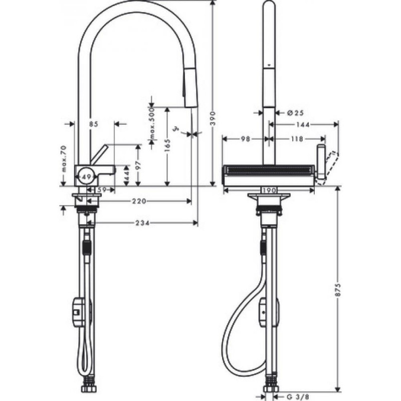 Смеситель для кухни чёрный Hansgrohe Aquno Select M81 73837670