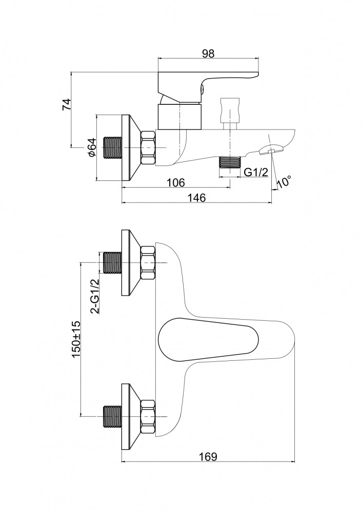Смеситель для ванны хром Cersanit Cersania A63031