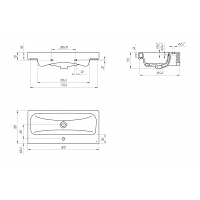 Раковина подвесная белая 80см Cersanit Moduo Slim UM-MOD80SL/1