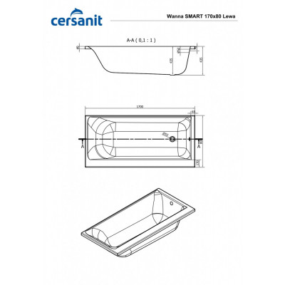 Ванна акриловая белая левая 170x80см Cersanit Smart WP-SMART*170-L