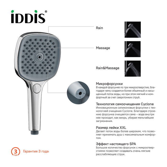 Ручной душ хром Iddis Slide SLI3F0Ci18