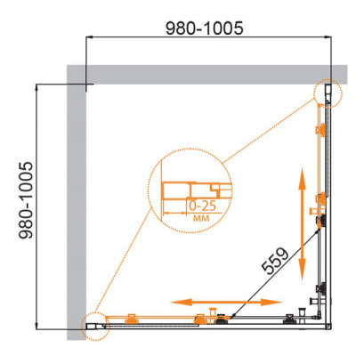 Душевой уголок 100x100x190см MOLVENO-A-2-100-P-Cr, Cezares