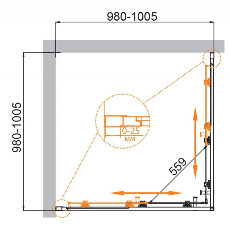 Душевой уголок 100x100x190см MOLVENO-A-2-100-P-Cr, Cezares