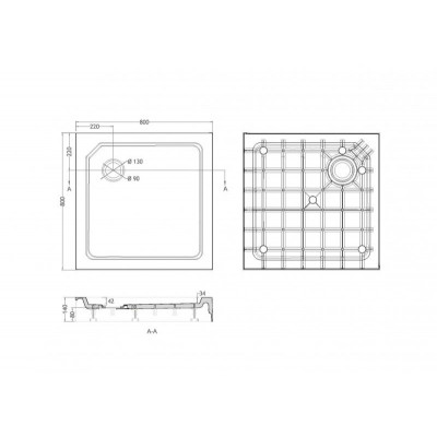 Душевой поддон 800x800x150мм из стеклокомпозита (SMC) CEZARES TRAY-SMC-А-150-W