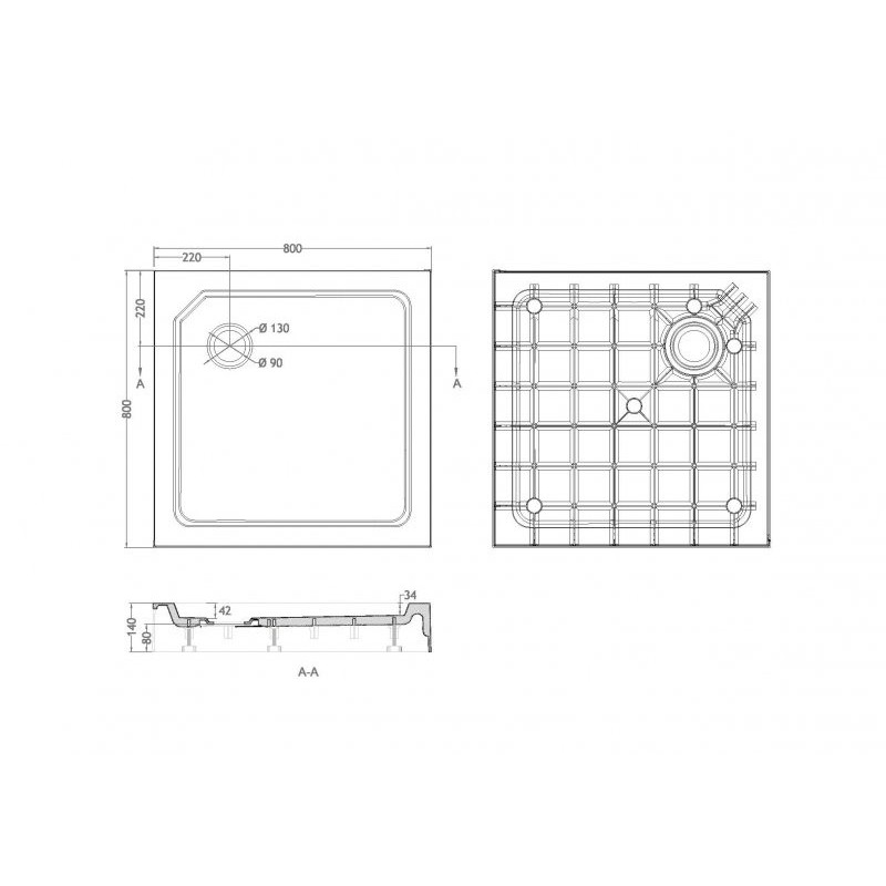 Душевой поддон 800x800x150мм из стеклокомпозита (SMC) CEZARES TRAY-SMC-А-150-W