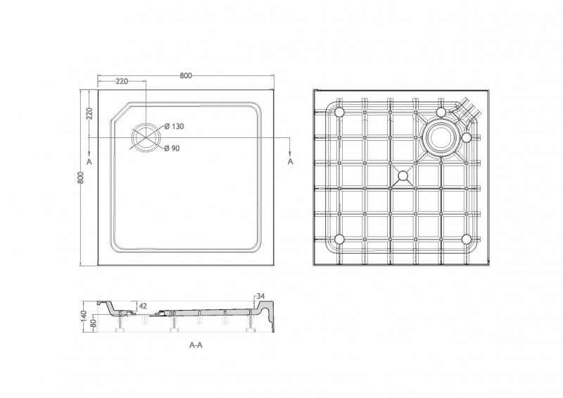 Душевой поддон 800x800x150мм из стеклокомпозита (SMC) CEZARES TRAY-SMC-А-150-W