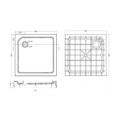 Душевой поддон 900x900x150мм из стеклокомпозита (SMC) CEZARES TRAY-SMC-А-150-W