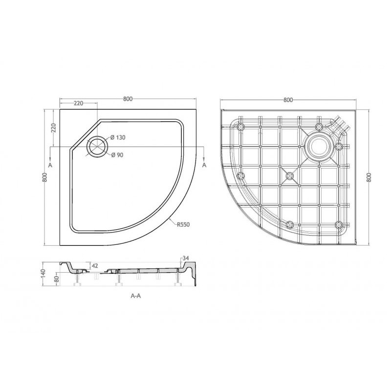 Душевой поддон 800х800х150мм из стеклокомпозита Cezares TRAY-SMC-R-150-W