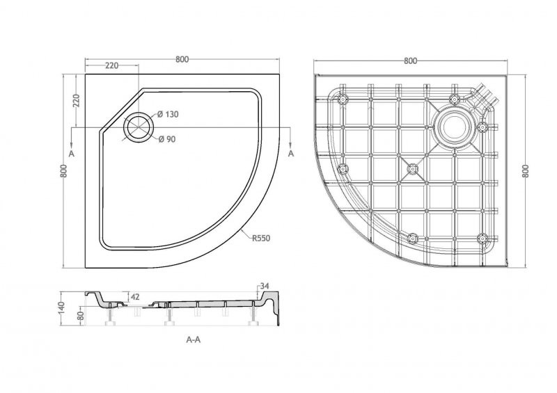 Душевой поддон 800х800х150мм из стеклокомпозита Cezares TRAY-SMC-R-150-W