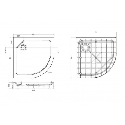 Душевой поддон 900х900х150мм из стеклокомпозита Cezares TRAY-SMC-R-150-W