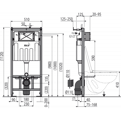 Скрытая система инсталляции Alca Plast AM101/1120 SÁDROMODUL для сухой установки (для гипсокартона)