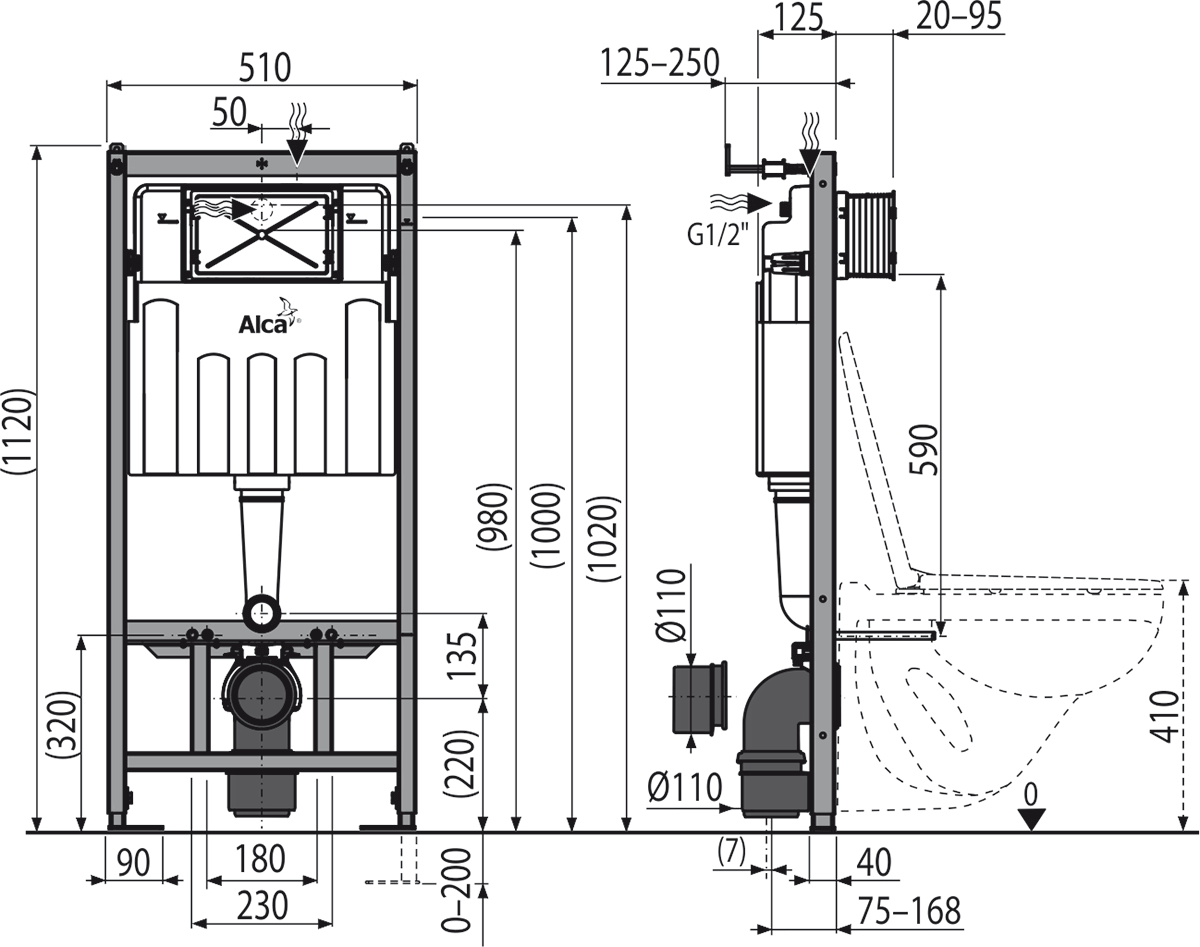 Скрытая система инсталляции Alca Plast AM101/1120 SÁDROMODUL для сухой установки (для гипсокартона)
