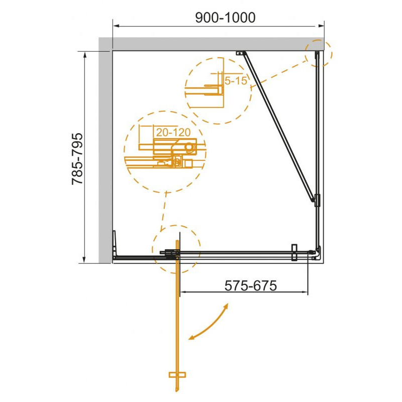Душевой уголок 80x90-100x195см Cezares Slider SLIDER-AH-1-80-90/100-C-NERO