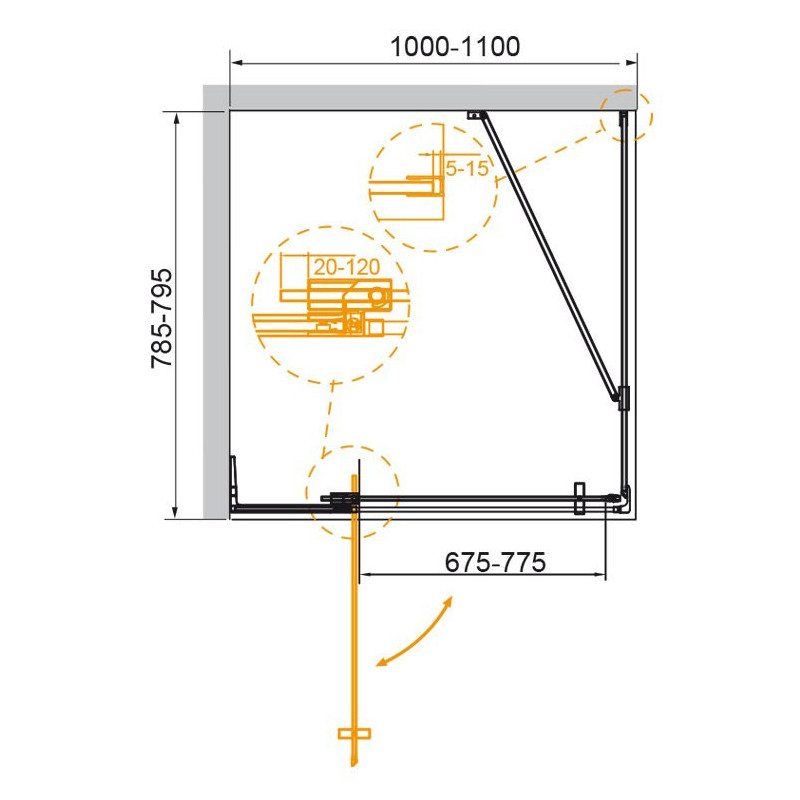 Душевой уголок 80x100-110x195см Cezares Slider SLIDER-AH-1-80-100/110-GRIGIO-NERO