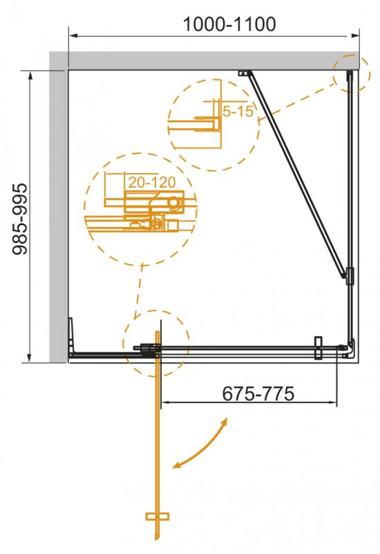 Душевой уголок 100x100-110x195см Cezares Slider SLIDER-AH-1-100-100/110-C-Cr