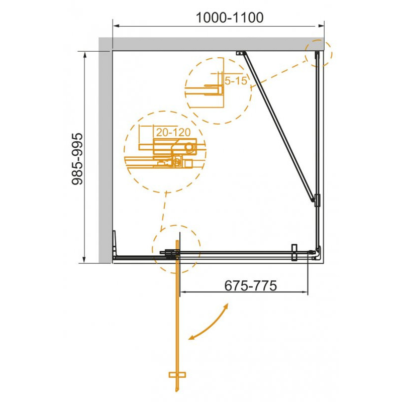 Душевой уголок 100x100-110x195см Cezares Slider SLIDER-AH-1-100-100/110-BR-NERO