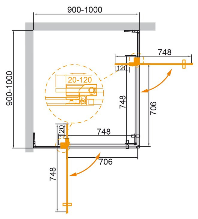 Душевой уголок 90-100x90-100x195см Cezares Slider SLIDER-A-2-90/100-C-NERO
