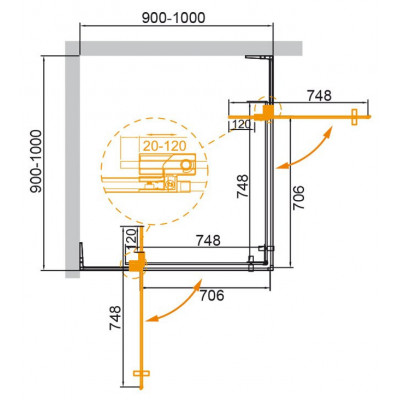 Душевой уголок 90-100x90-100x195см Cezares Slider SLIDER-A-2-90/100-BR-Cr