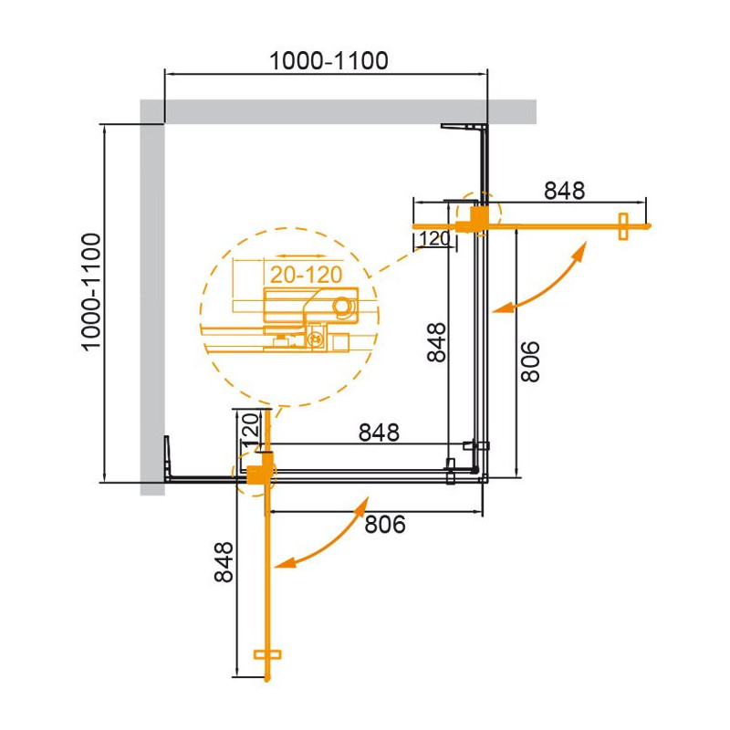 Душевой уголок 100-110x100-110x195см Cezares Slider SLIDER-A-2-100/110-BR-Cr