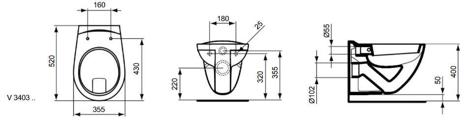 Подвесной унитаз с полочкой Ideal Standard Eurovit V340301, без сидения