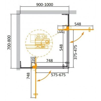 Душевой уголок 70/80x90/100x195см Cezares Slider SLIDER-AH-2-70/80-90/100-BR-Cr, стекло бронза, профиль хром
