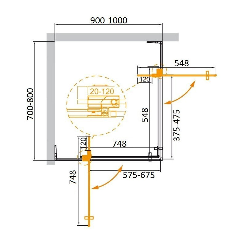 Душевой уголок 70-80x90-100x195см Cezares Slider SLIDER-AH-2-70/80-90/100-BR-NERO