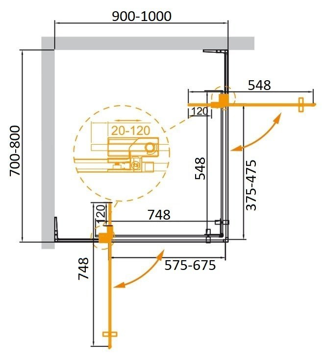Душевой уголок 70-80x90-100x195см Cezares Slider SLIDER-AH-2-70/80-90/100-BR-NERO