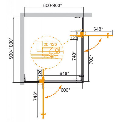 Душевой уголок 80-90x90-100x195см Cezares Slider SLIDER-AH-2-80/90-90/100-BR-Cr