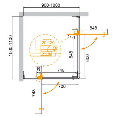 Душевой уголок 90-100x100-110x195см Cezares Slider SLIDER-AH-2-90/100-100/110-C-Cr