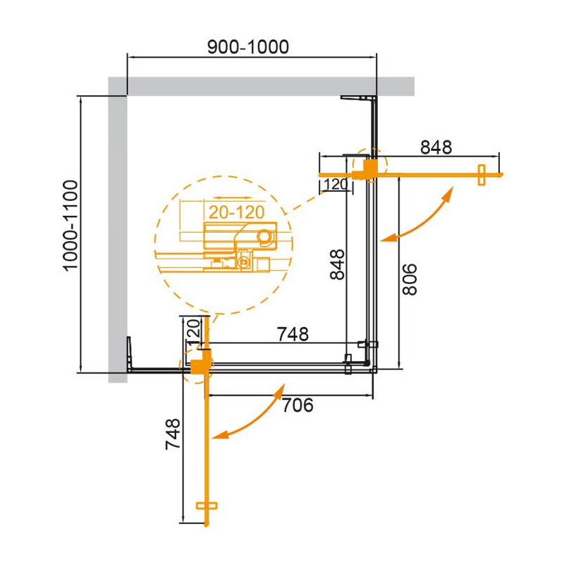 Душевой уголок 90-100x100-110x195см Cezares Slider SLIDER-AH-2-90/100-100/110-C-Cr