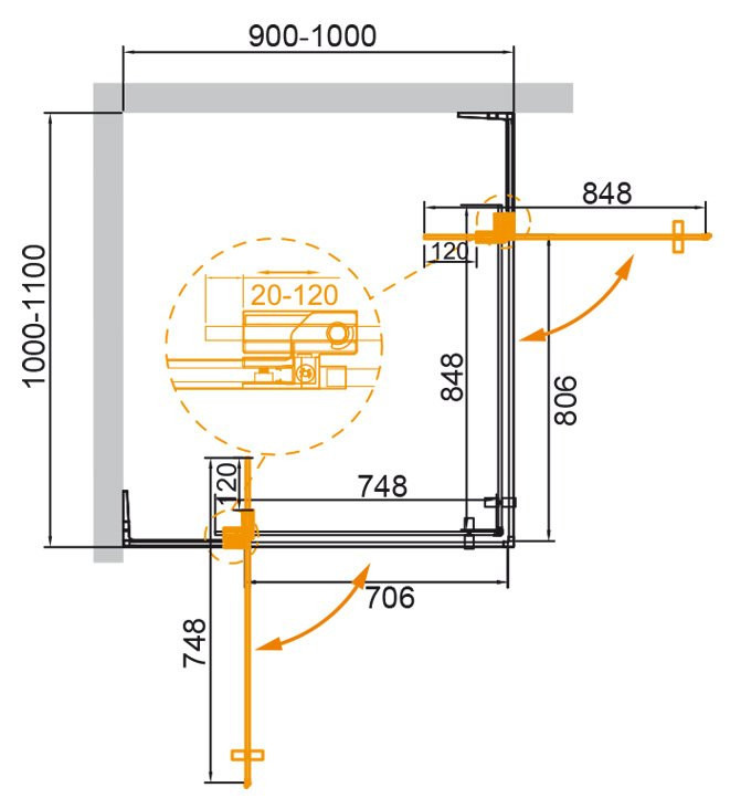 Душевой уголок 90-100x100-110x195см Cezares Slider SLIDER-AH-2-90/100-100/110-C-Cr