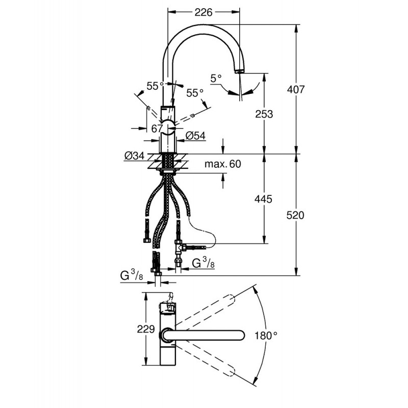 Смеситель однорычажный для мойки, DN 15, GROHE Blue 33251000