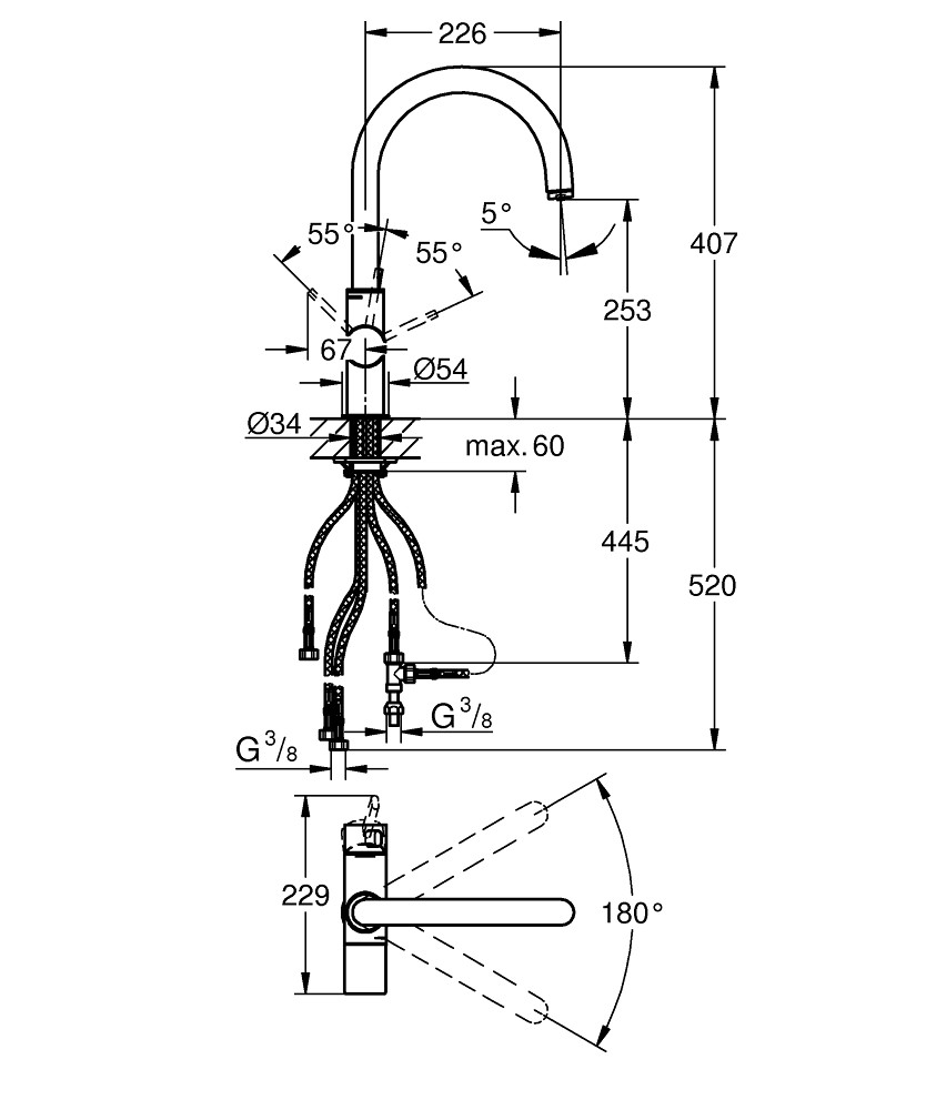 Смеситель однорычажный для мойки, DN 15, GROHE Blue 33251000