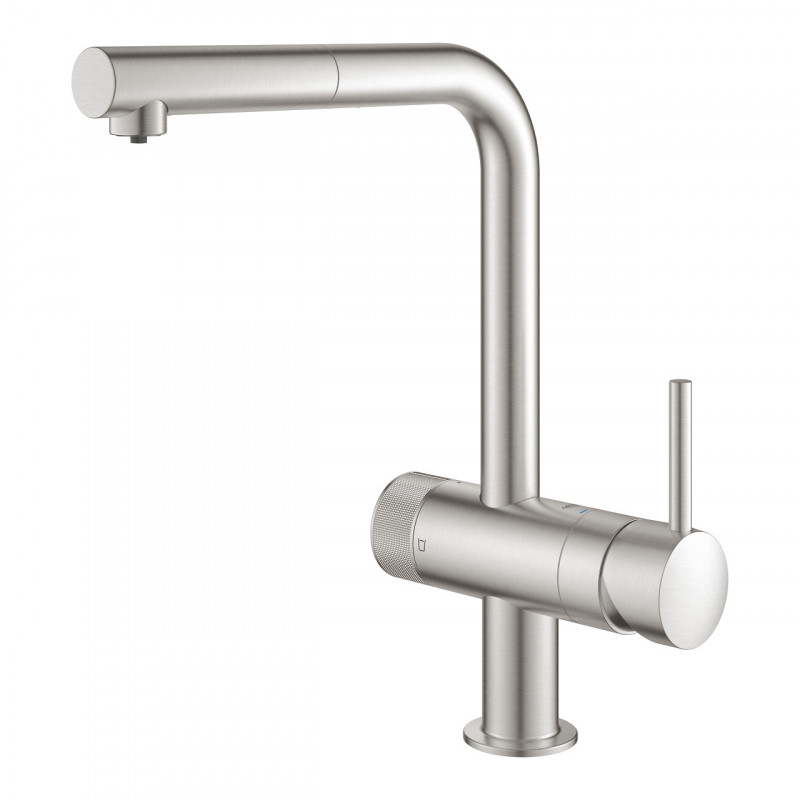 Смеситель однорычажный для мойки с функцией очистки водопроводной воды Grohe BLUE PURE Minta 31721DC0 суперсталь