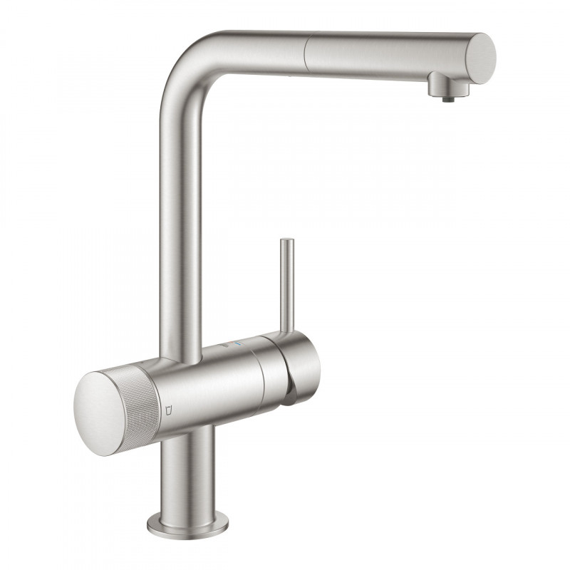 Смеситель однорычажный для мойки с функцией очистки водопроводной воды Grohe BLUE PURE Minta 31721DC0 суперсталь