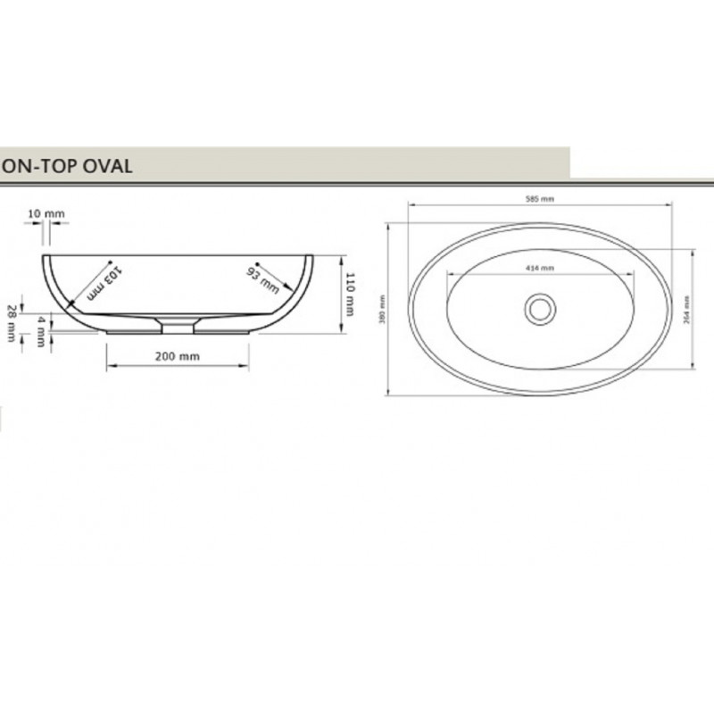 Раковина накладная 58x38x11см Acquabella Lavabo LAVABO_ON-TOP_OVAL_SLATE_MARFIL