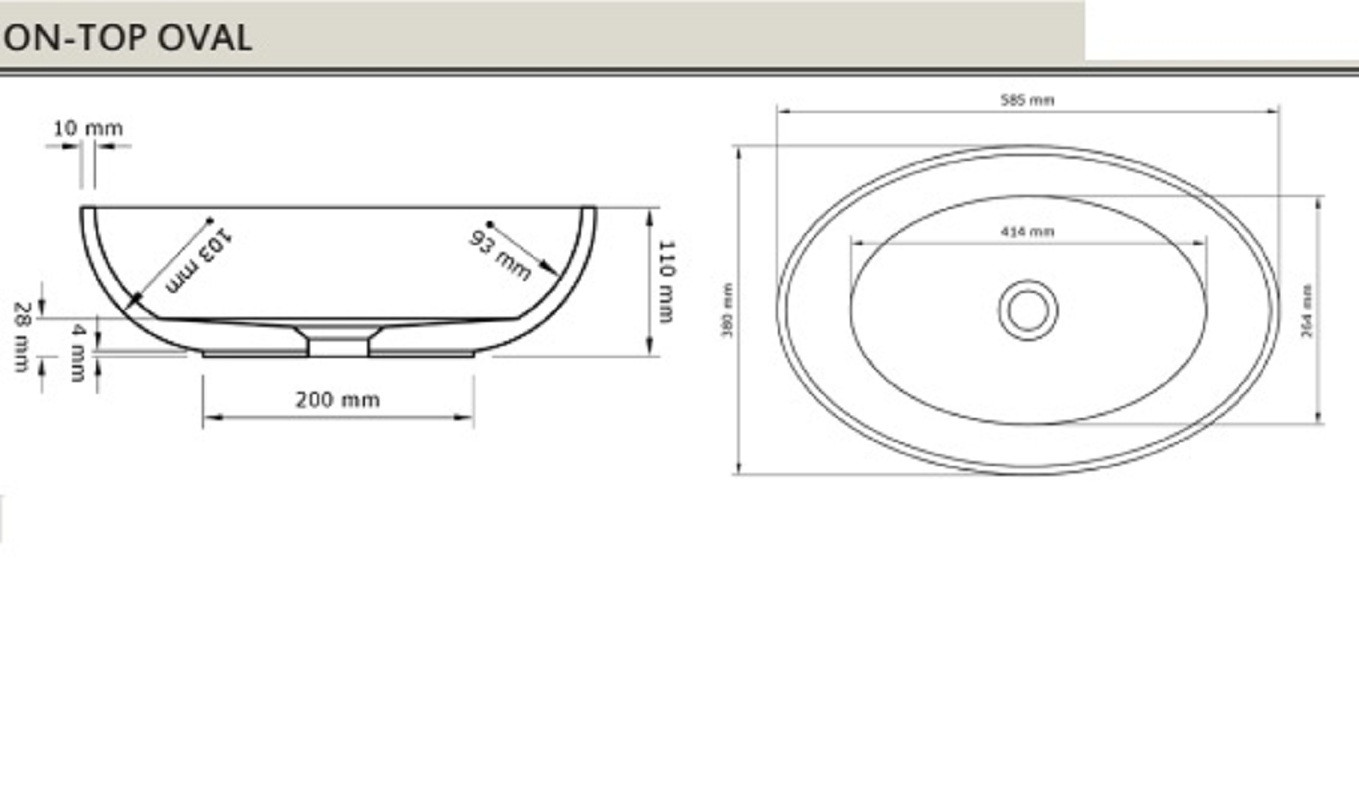 Раковина накладная 58x38x11см Acquabella Lavabo LAVABO_ON-TOP_OVAL_SLATE_MARFIL