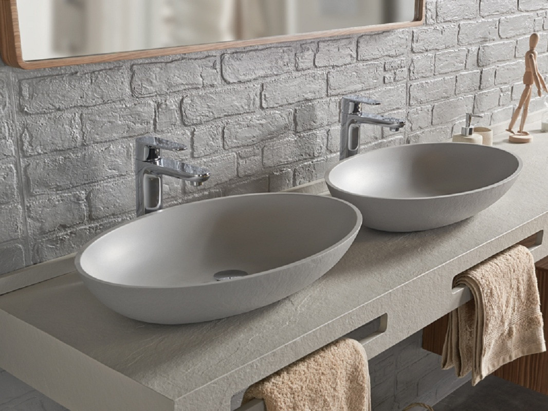 Раковина накладная 58x38x11см Acquabella Lavabo LAVABO_ON-TOP_OVAL_SLATE_MARFIL