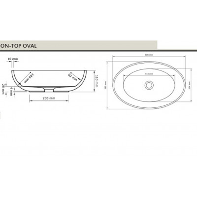 Раковина накладная 58x38x11см Acquabella Lavabo LAVABO_ON-TOP_OVAL_SLATE_CREMA