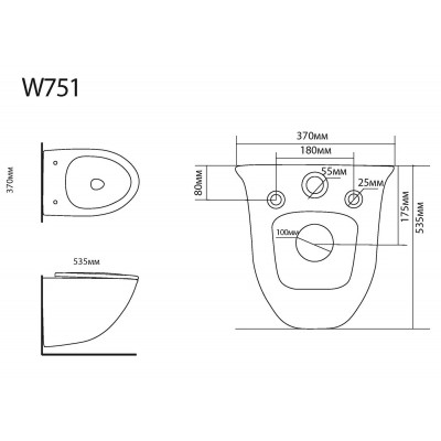 Подвесной унитаз Black & White W-751, безободковый, с покрытием Anti-Dirt