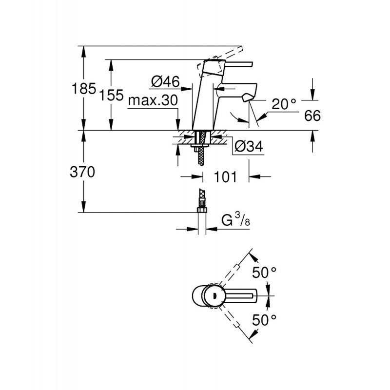 Смеситель однорычажный для раковины, DN 15 S-SIZE, Grohe Concetto 3224010E