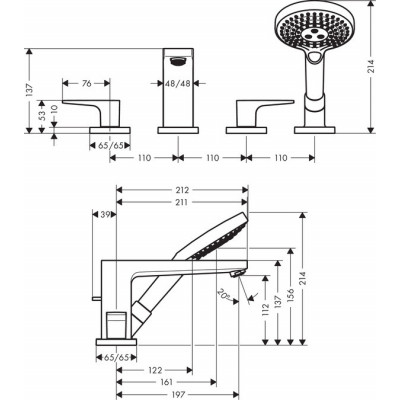Смеситель для ванны хром Hansgrohe Metropol 32552000